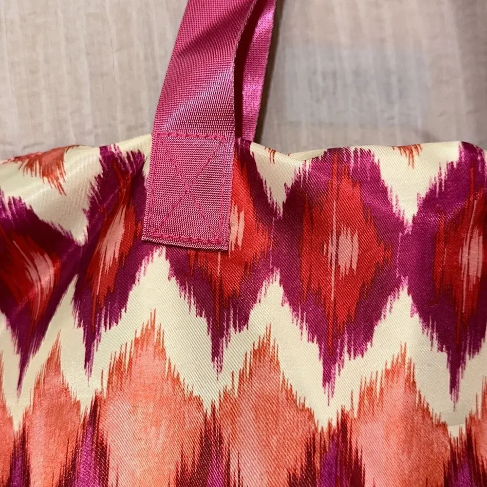 CHICO’S Ivory Coral Pink Green Purple Packable Large Weekender Polyester Bag